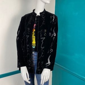 Black velvet burnout unstructured jacket